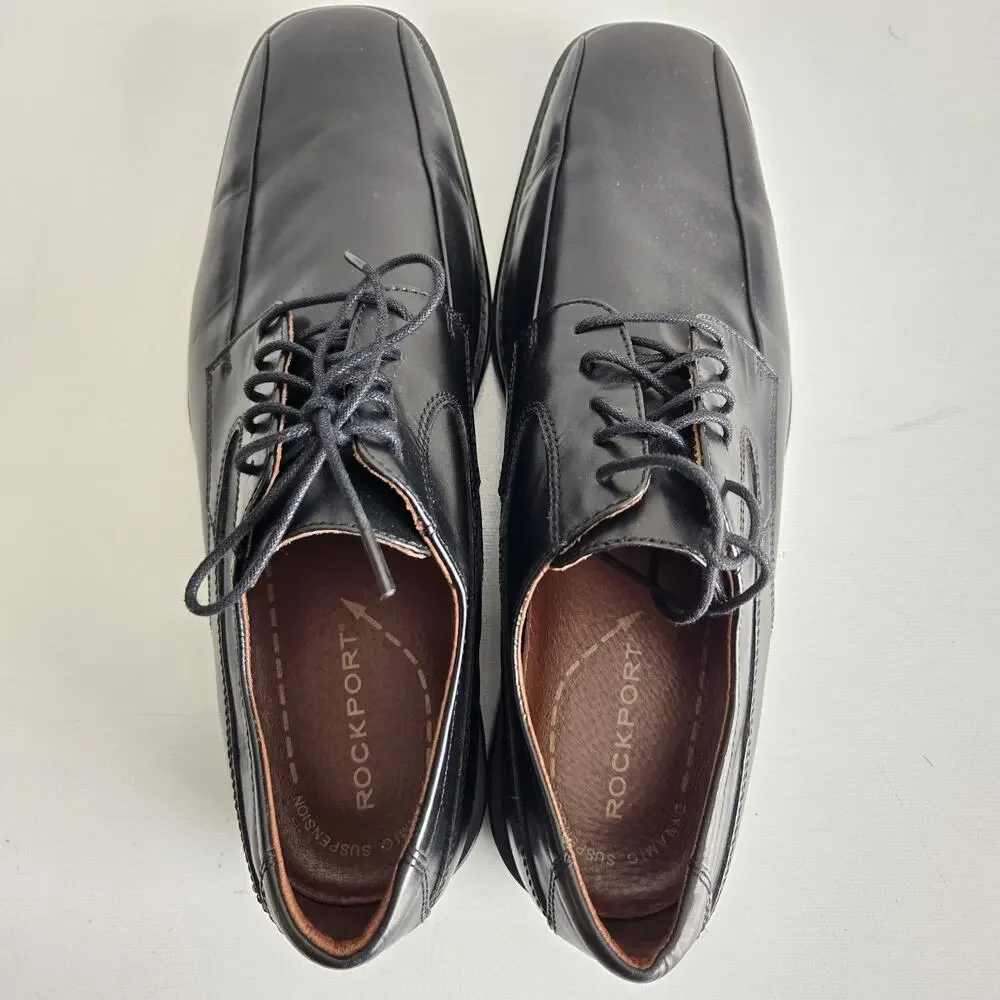 Rockport Oxford‎ Dress Shoes Lace Up 9M Black Leather Square Toe Tailored